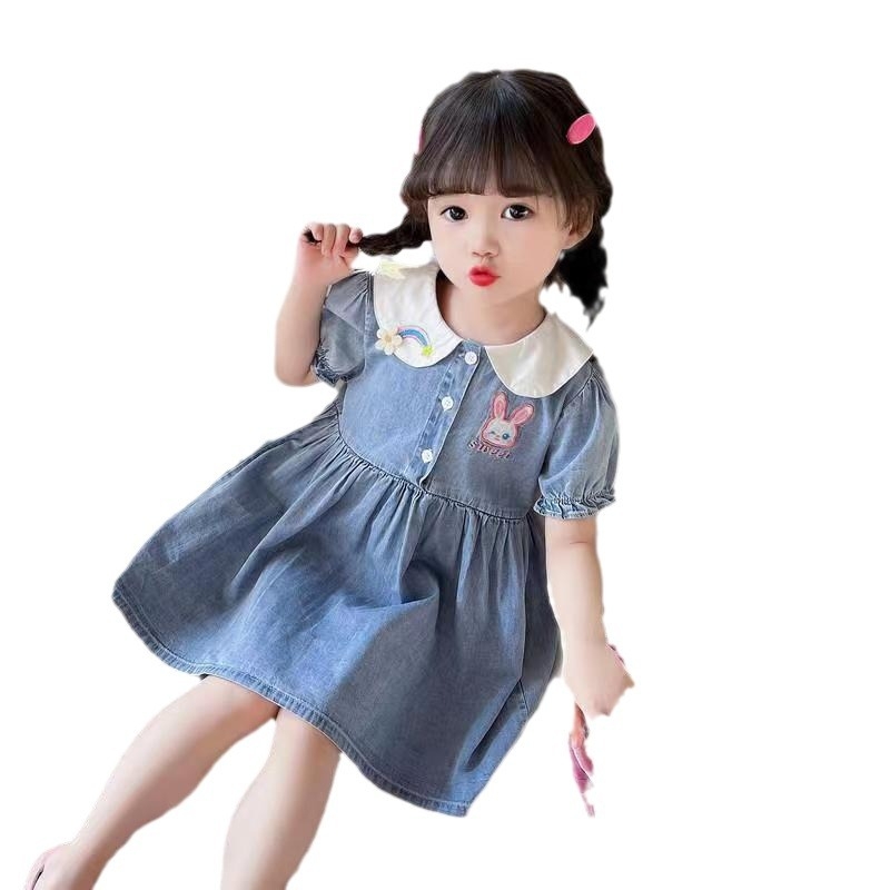 Džinsinė suknelė mergaitėms, vasara 2023, 100% medvilnė, amžius 1–3 metai