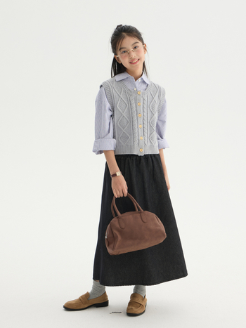 Mergaitėms džinsų sijonas - aukštas juosmuo, A linija, 70% medvilnė, minkštintas audinys, ruduo 2025