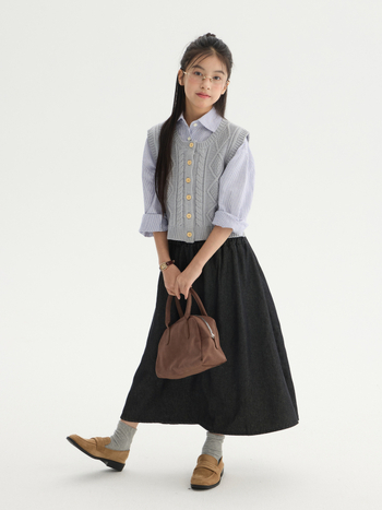 Mergaitėms džinsų sijonas - aukštas juosmuo, A linija, 70% medvilnė, minkštintas audinys, ruduo 2025