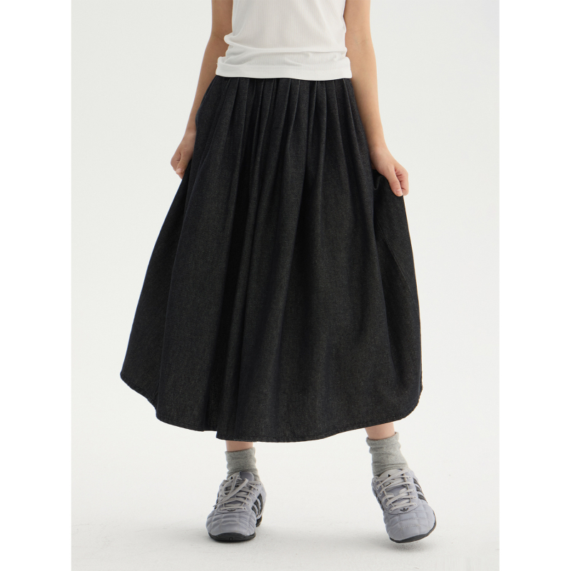 Mergaitėms džinsų sijonas - aukštas juosmuo, A linija, 70% medvilnė, minkštintas audinys, ruduo 2025