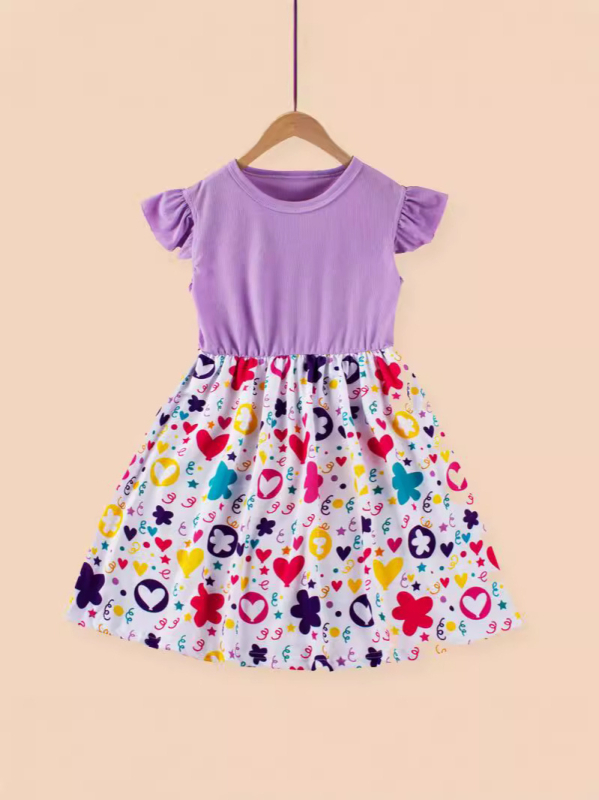 Детска лятна рокля за момичета, без ръкави, сладък стил, плат milk silk, А-линия рокля с карикатурен принт, за деца 1–3 години