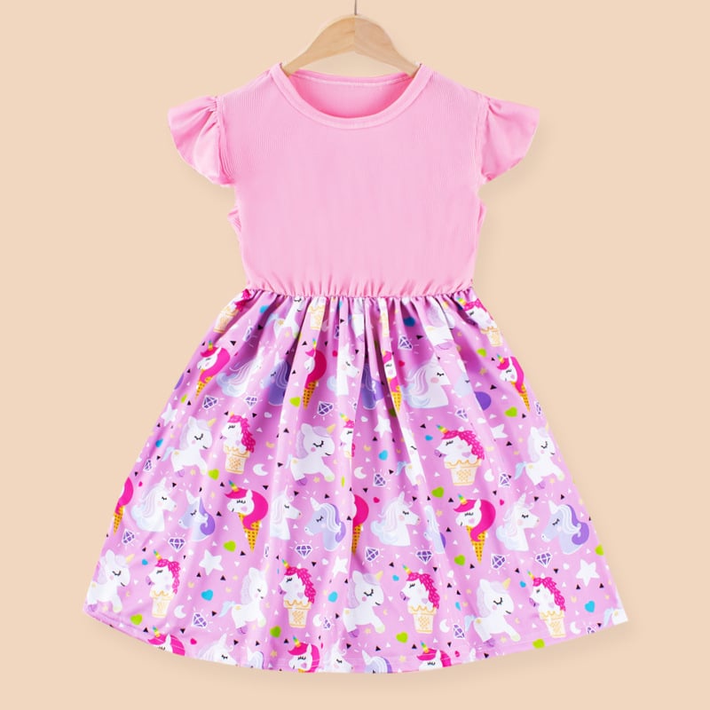 Детска лятна рокля за момичета, без ръкави, сладък стил, плат milk silk, А-линия рокля с карикатурен принт, за деца 1–3 години