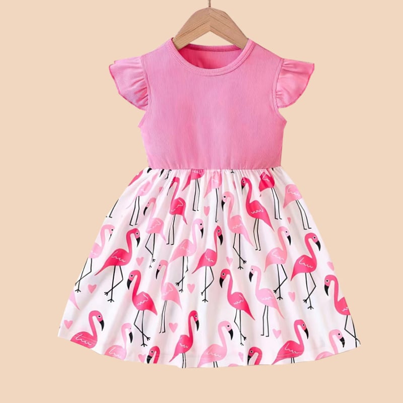 Детска лятна рокля за момичета, без ръкави, сладък стил, плат milk silk, А-линия рокля с карикатурен принт, за деца 1–3 години