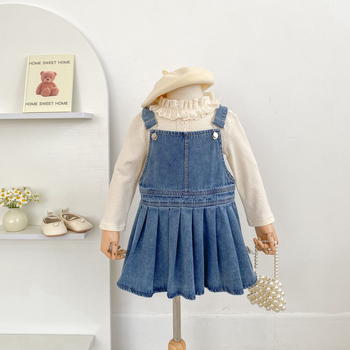 Gyerekeknek készült vállpántos pliszírozott szoknya, Koreai stílus, 66% pamut, 3–8 éveseknek, 2025 ősz