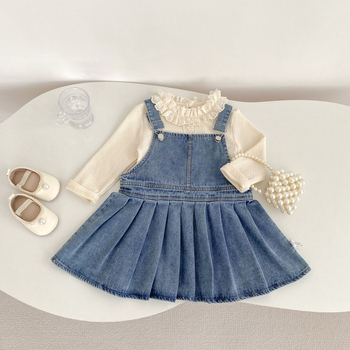 Gyerekeknek készült vállpántos pliszírozott szoknya, Koreai stílus, 66% pamut, 3–8 éveseknek, 2025 ősz