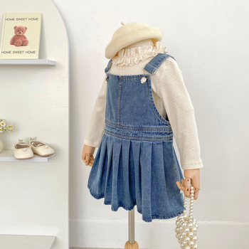 Gyerekeknek készült vállpántos pliszírozott szoknya, Koreai stílus, 66% pamut, 3–8 éveseknek, 2025 ősz