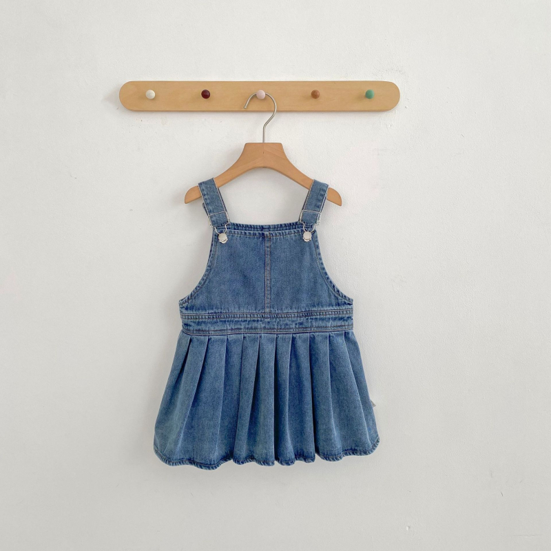 Gyerekeknek készült vállpántos pliszírozott szoknya, Koreai stílus, 66% pamut, 3–8 éveseknek, 2025 ősz