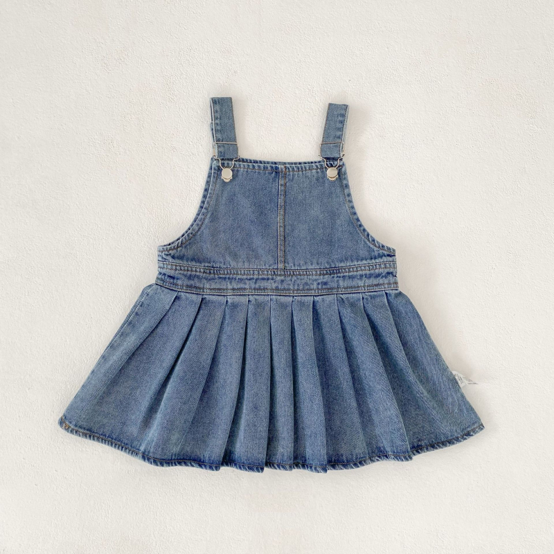 Gyerekeknek készült vállpántos pliszírozott szoknya, Koreai stílus, 66% pamut, 3–8 éveseknek, 2025 ősz