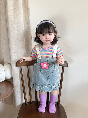 Dječji dvodijelni set od pamuka s denim izgledom, kratki rukavi, korejski stil