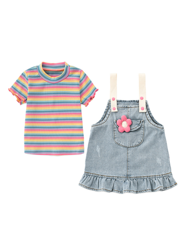 Dječji dvodijelni set od pamuka s denim izgledom, kratki rukavi, korejski stil