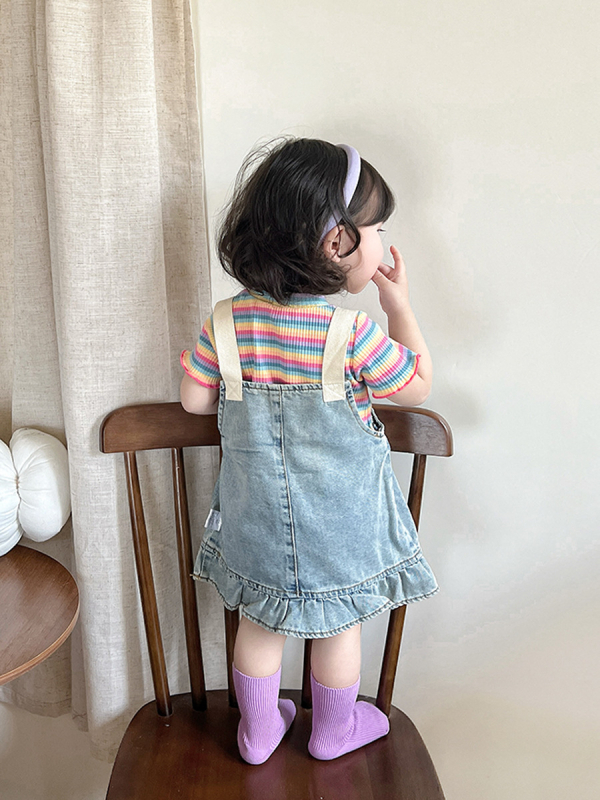 Dječji dvodijelni set od pamuka s denim izgledom, kratki rukavi, korejski stil