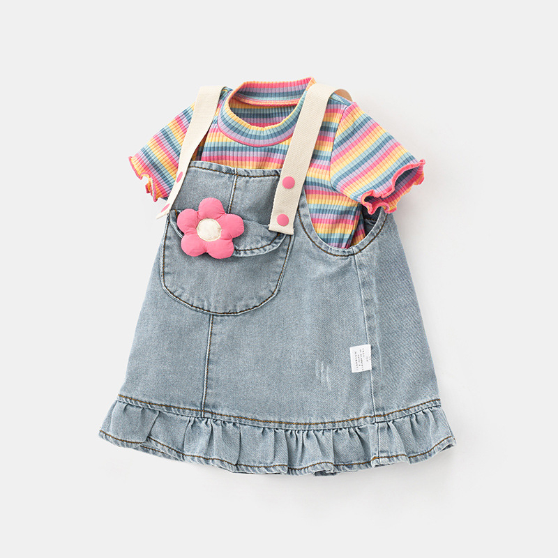 Dječji dvodijelni set od pamuka s denim izgledom, kratki rukavi, korejski stil
