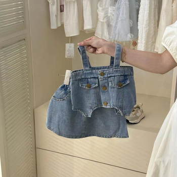 Koreai stílusú gyerekeknek készült szoknyás garnitúra, két részes denim készlet, 3–8 éveseknek