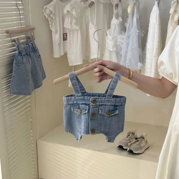 Koreai stílusú gyerekeknek készült szoknyás garnitúra, két részes denim készlet, 3–8 éveseknek