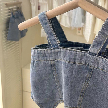 Koreai stílusú gyerekeknek készült szoknyás garnitúra, két részes denim készlet, 3–8 éveseknek