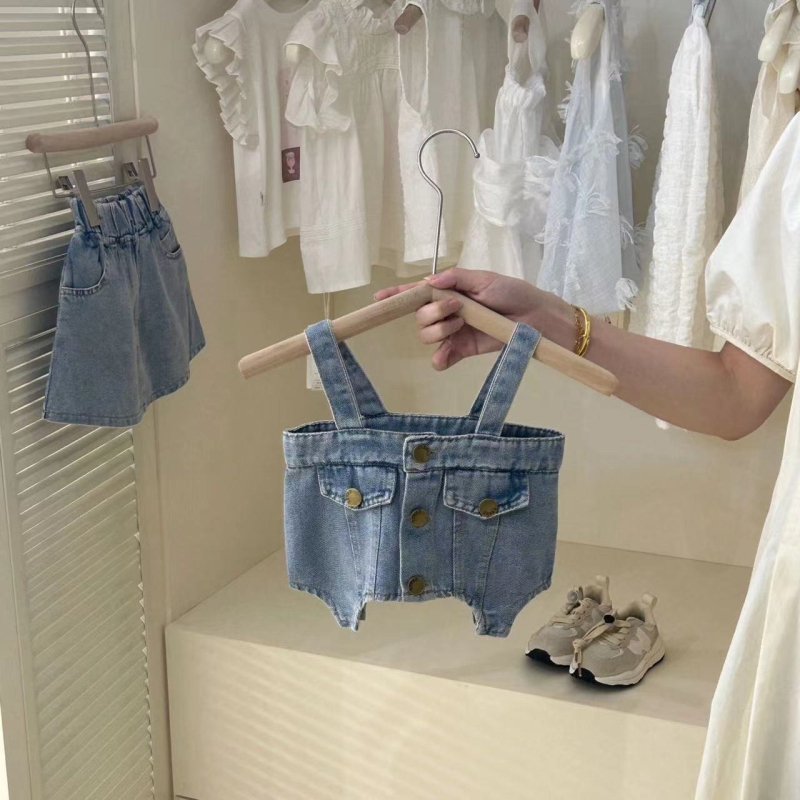 Koreai stílusú gyerekeknek készült szoknyás garnitúra, két részes denim készlet, 3–8 éveseknek