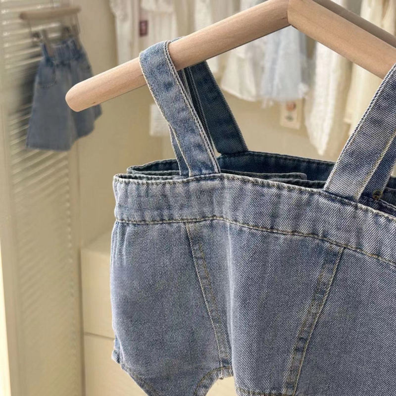 Koreai stílusú gyerekeknek készült szoknyás garnitúra, két részes denim készlet, 3–8 éveseknek