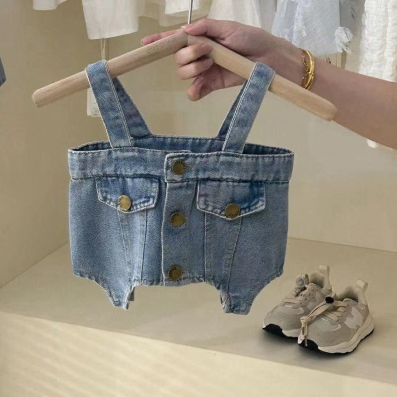 Koreai stílusú gyerekeknek készült szoknyás garnitúra, két részes denim készlet, 3–8 éveseknek