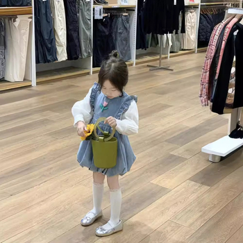 Dječja čipkasta bluza + denim suknja u lampion stilu, princes stil, pamukova smjesa, mekana tkanina, proljeće, uzrast 3–8 godina