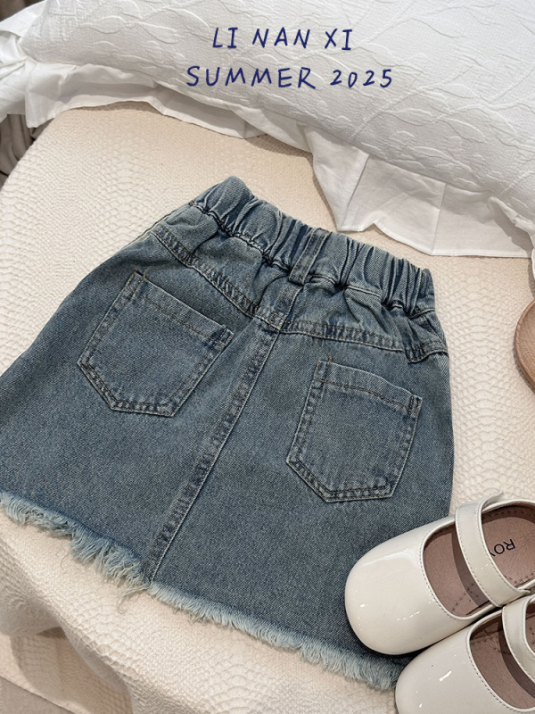 Mergaitėms džinsinės A linijos sijonas, Korejos versija, vientisas raštas, 85% medvilnė, 10% poliesteris, 5% viskozė