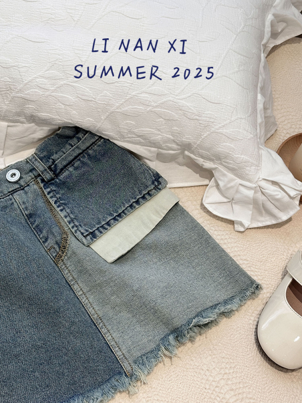 Mergaitėms džinsinės A linijos sijonas, Korejos versija, vientisas raštas, 85% medvilnė, 10% poliesteris, 5% viskozė