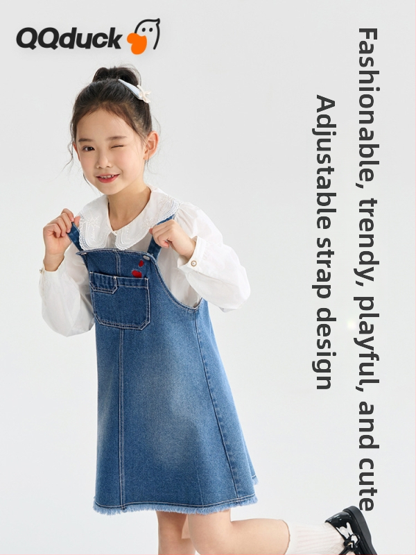 Meitenēm džinsa svārki ar lencēm - A līnijas siluets, kokvilnas maisījums, pavasaris 2025, vecuma 3–8 gadi