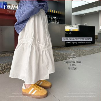 YOJIA mergaičių klostuotas poliesterio sijonas, Preppy stilius, švelnus apdorojimas, amžiaus grupė 3–8 metų, 2025 m. pavasaris