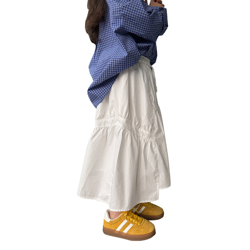 YOJIA mergaičių klostuotas poliesterio sijonas, Preppy stilius, švelnus apdorojimas, amžiaus grupė 3–8 metų, 2025 m. pavasaris