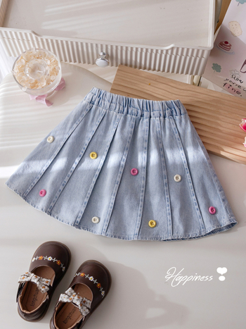 Vaikų klostuotas sijonas, korejiško stiliaus, medvilninis audinys (80% pagrindinis audinys), amžiaus grupei 3–8 metai