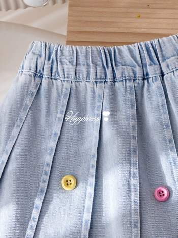 Vaikų klostuotas sijonas, korejiško stiliaus, medvilninis audinys (80% pagrindinis audinys), amžiaus grupei 3–8 metai