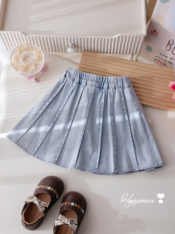 Vaikų klostuotas sijonas, korejiško stiliaus, medvilninis audinys (80% pagrindinis audinys), amžiaus grupei 3–8 metai