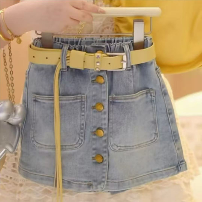 Dječji dvodijelni set: top s flutter rukavima i denim suknja, ljetni outfit, 90% pamuk