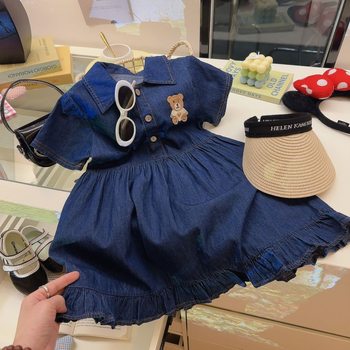 Fustă pentru fete, în linie A, din denim-cotton, vară 2025, căptușeală din bumbac, țesătură tratată moale, pentru fetițe 3–8 ani