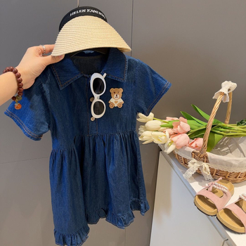 Fustă pentru fete, în linie A, din denim-cotton, vară 2025, căptușeală din bumbac, țesătură tratată moale, pentru fetițe 3–8 ani