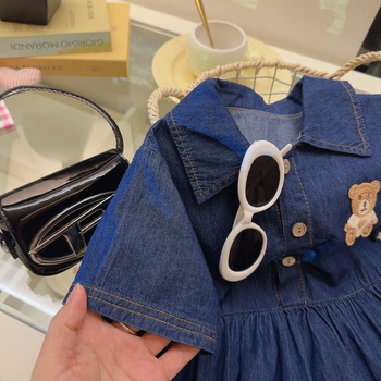 Fustă pentru fete, în linie A, din denim-cotton, vară 2025, căptușeală din bumbac, țesătură tratată moale, pentru fetițe 3–8 ani