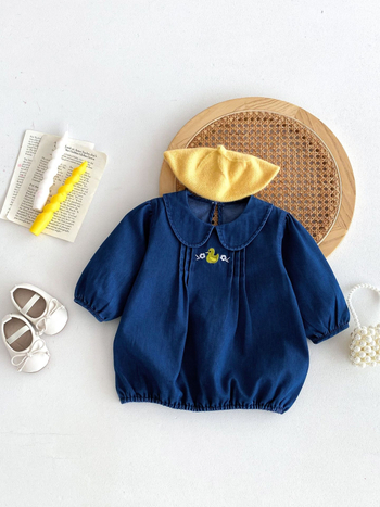 Mergaitei džinsinė suknelė su apykakle, princeso stilius, 95% džinsas, ruduo 2024