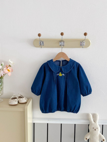 Mergaitei džinsinė suknelė su apykakle, princeso stilius, 95% džinsas, ruduo 2024