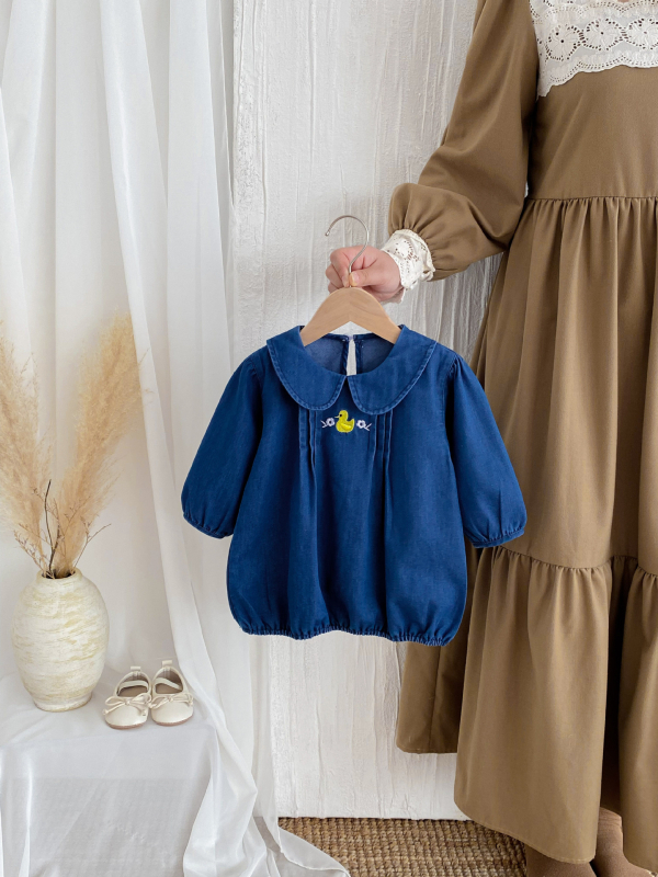 Mergaitei džinsinė suknelė su apykakle, princeso stilius, 95% džinsas, ruduo 2024