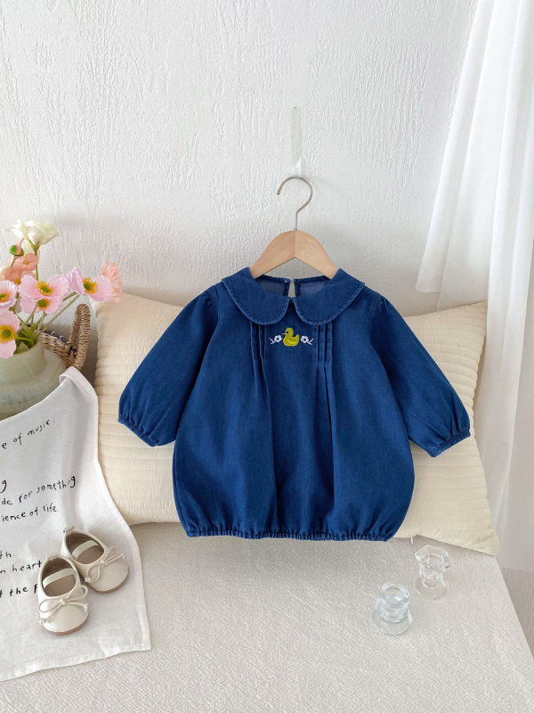 Mergaitei džinsinė suknelė su apykakle, princeso stilius, 95% džinsas, ruduo 2024