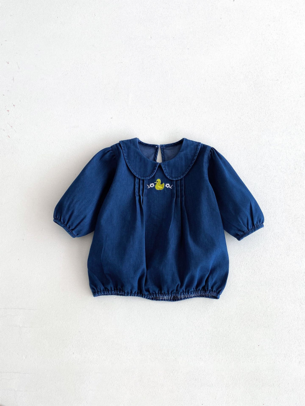 Mergaitei džinsinė suknelė su apykakle, princeso stilius, 95% džinsas, ruduo 2024