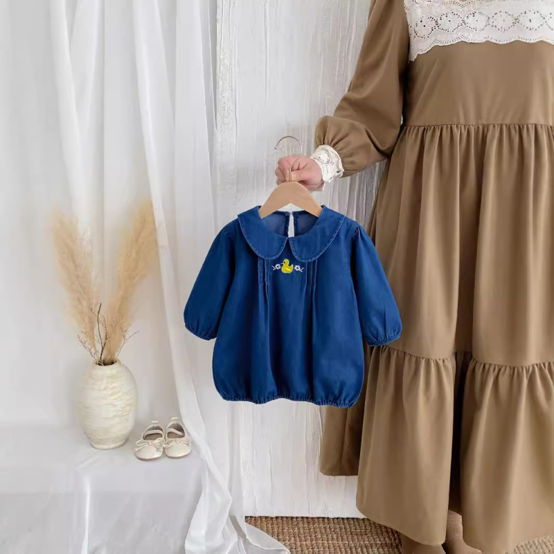 Mergaitei džinsinė suknelė su apykakle, princeso stilius, 95% džinsas, ruduo 2024