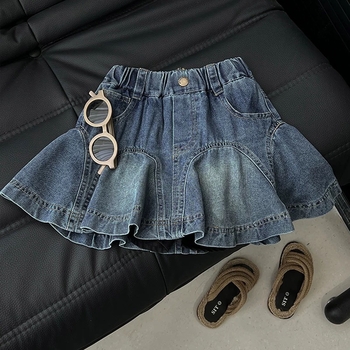 Vaikų džinsinė suknelė mergaitėms, korėjiečių stiliaus, džinų audinys, medvilnės sudėtis 50%, amžius 3–8 metai