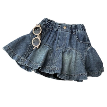 Vaikų džinsinė suknelė mergaitėms, korėjiečių stiliaus, džinų audinys, medvilnės sudėtis 50%, amžius 3–8 metai