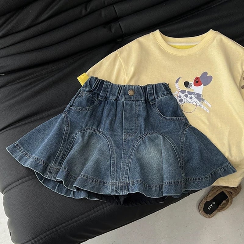 Vaikų džinsinė suknelė mergaitėms, korėjiečių stiliaus, džinų audinys, medvilnės sudėtis 50%, amžius 3–8 metai