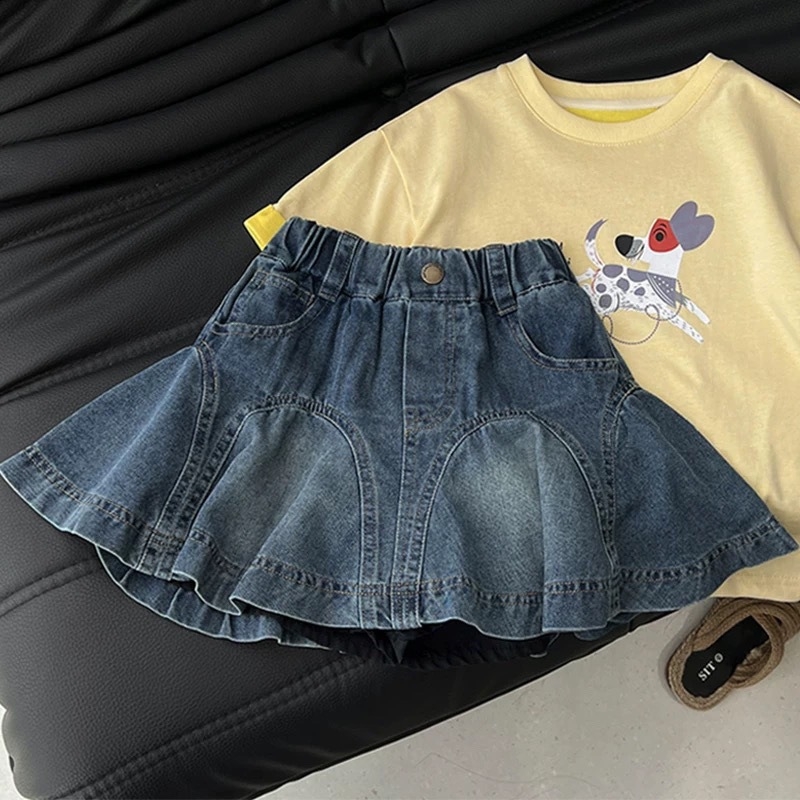 Vaikų džinsinė suknelė mergaitėms, korėjiečių stiliaus, džinų audinys, medvilnės sudėtis 50%, amžius 3–8 metai