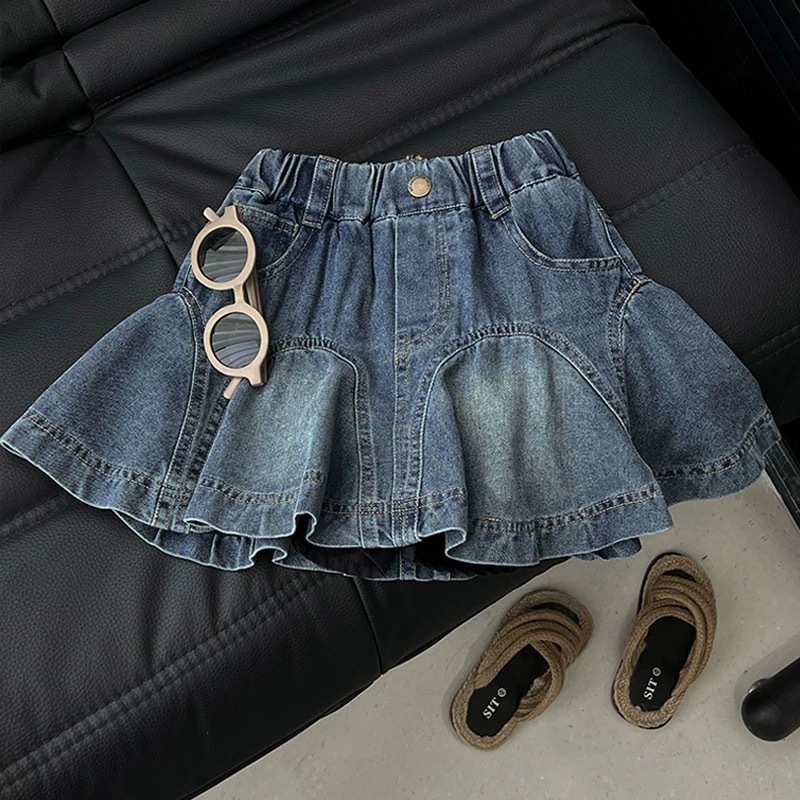 Vaikų džinsinė suknelė mergaitėms, korėjiečių stiliaus, džinų audinys, medvilnės sudėtis 50%, amžius 3–8 metai