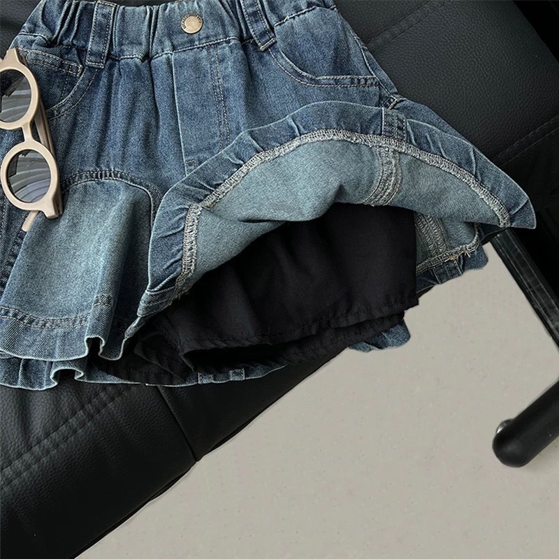 Vaikų džinsinė suknelė mergaitėms, korėjiečių stiliaus, džinų audinys, medvilnės sudėtis 50%, amžius 3–8 metai