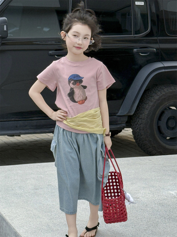 Vaikiškas džinsinis A linijos sijonas mergaitėms, vasara 2025, 90% medvilnė, netolygus apdaila, švelni apdaila, tikros modelių nuotraukos, mergaitėms nuo 8 metų