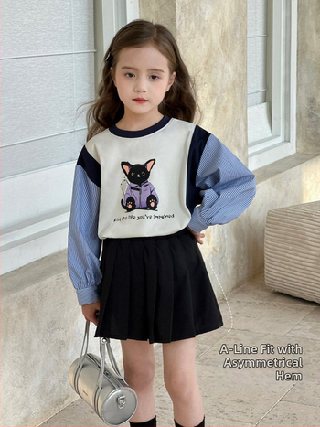 Mergaitėms skirta A linijos sijonas, poliesterio audinys, pagrindinis poliesterio kiekis 77,1%, amžiaus grupei 3-8 metų, pavasario sezonas.