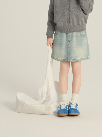 Mergaitėms džinsinis A linijos sijonas, Korėjos stiliaus, 88% medvilnė, 9% poliesteris, 3% viskozė, nylono pamušalas, amžius 3–8 metai